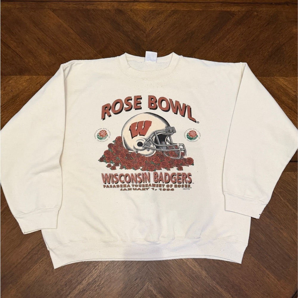 Vintage 1994 Rose Bowl Wisconsin Badgers Tultex Sweatshirt Cream XXL 2XL‎